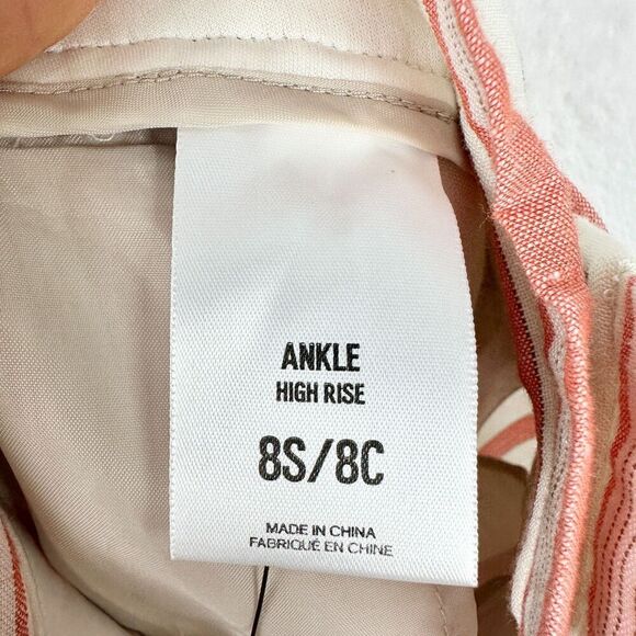 Express Linen Blend High Rise Ankle Pants Size 8 Short NWT Stripe Tie Waist - Picture 6 of 8